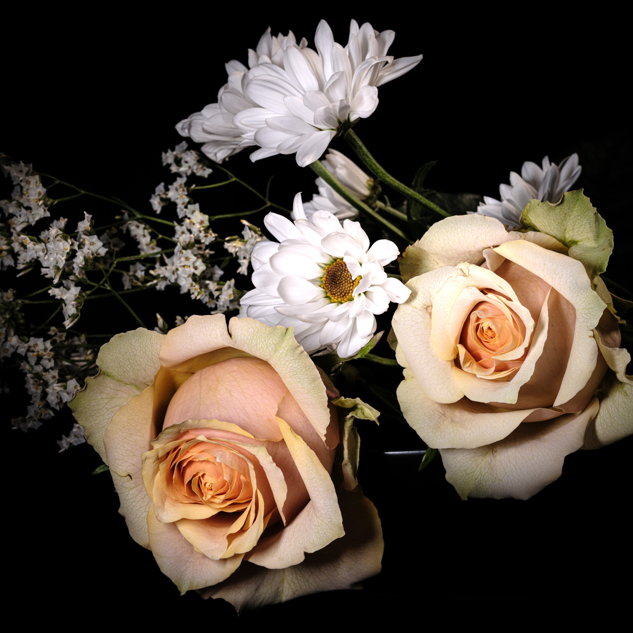 Flower Bouquet of Roses and Mums on a dark background No. 10