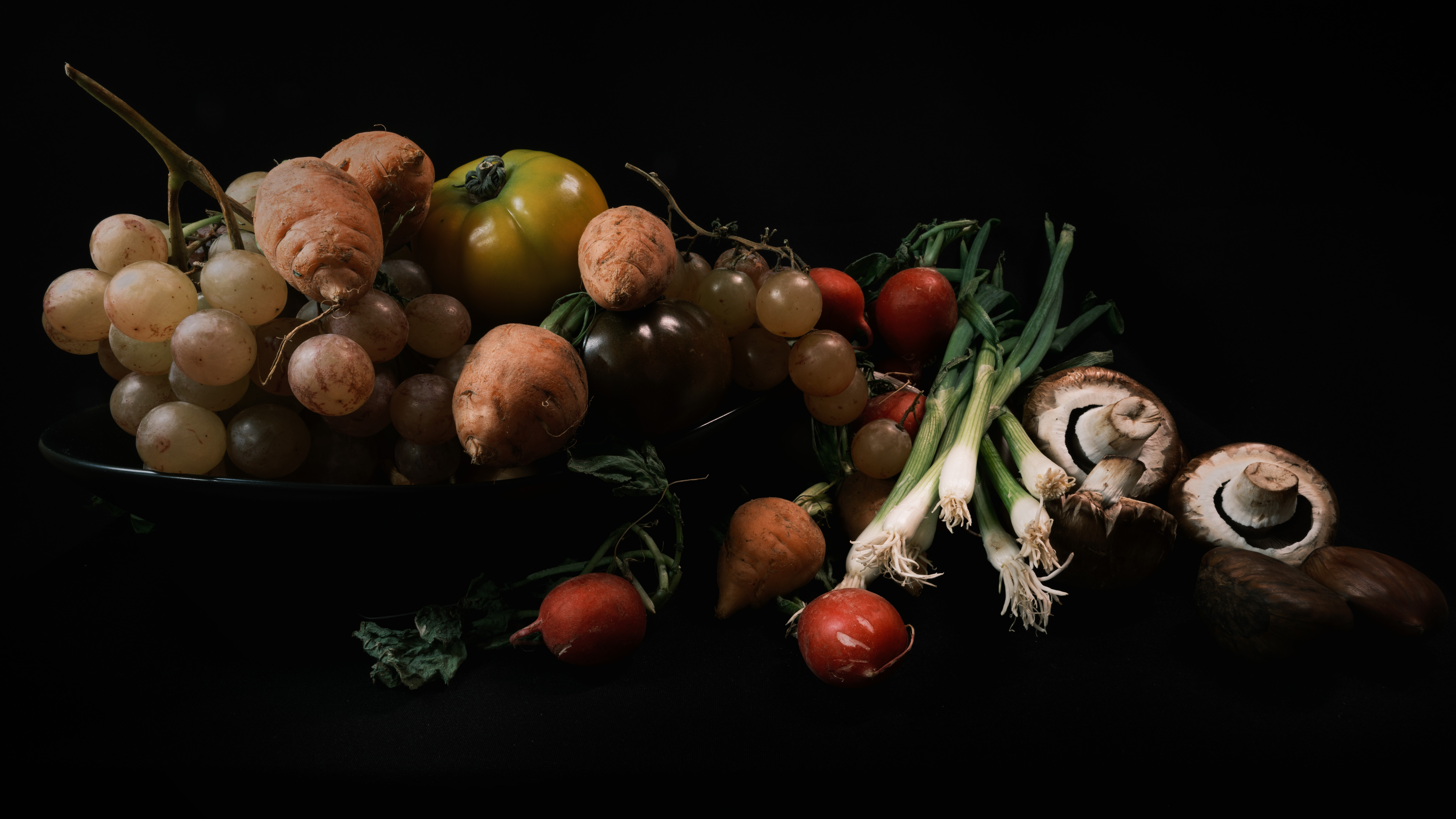 Still life photography using fruits and vegetables