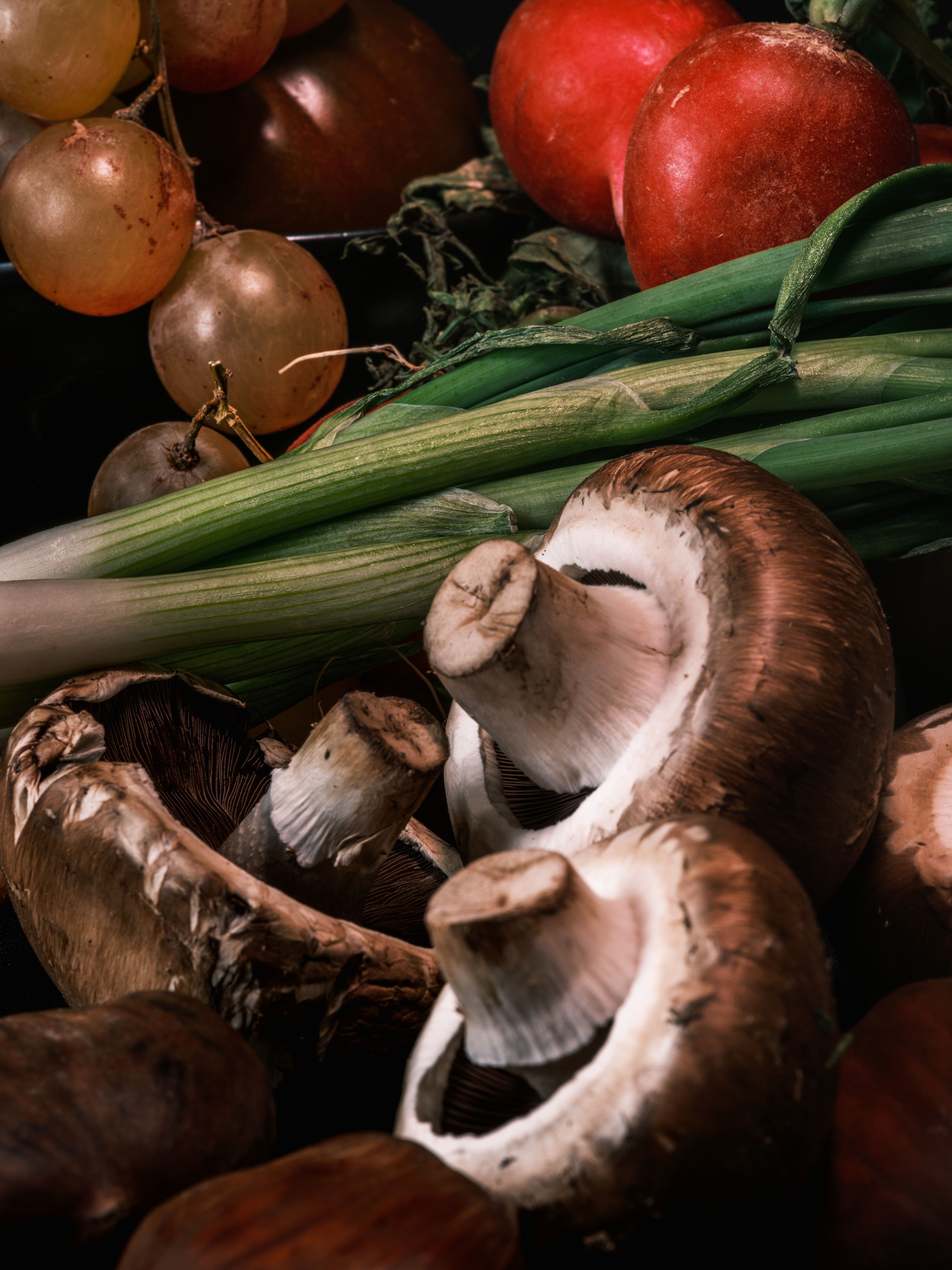 Still life photography using fruits and vegetables